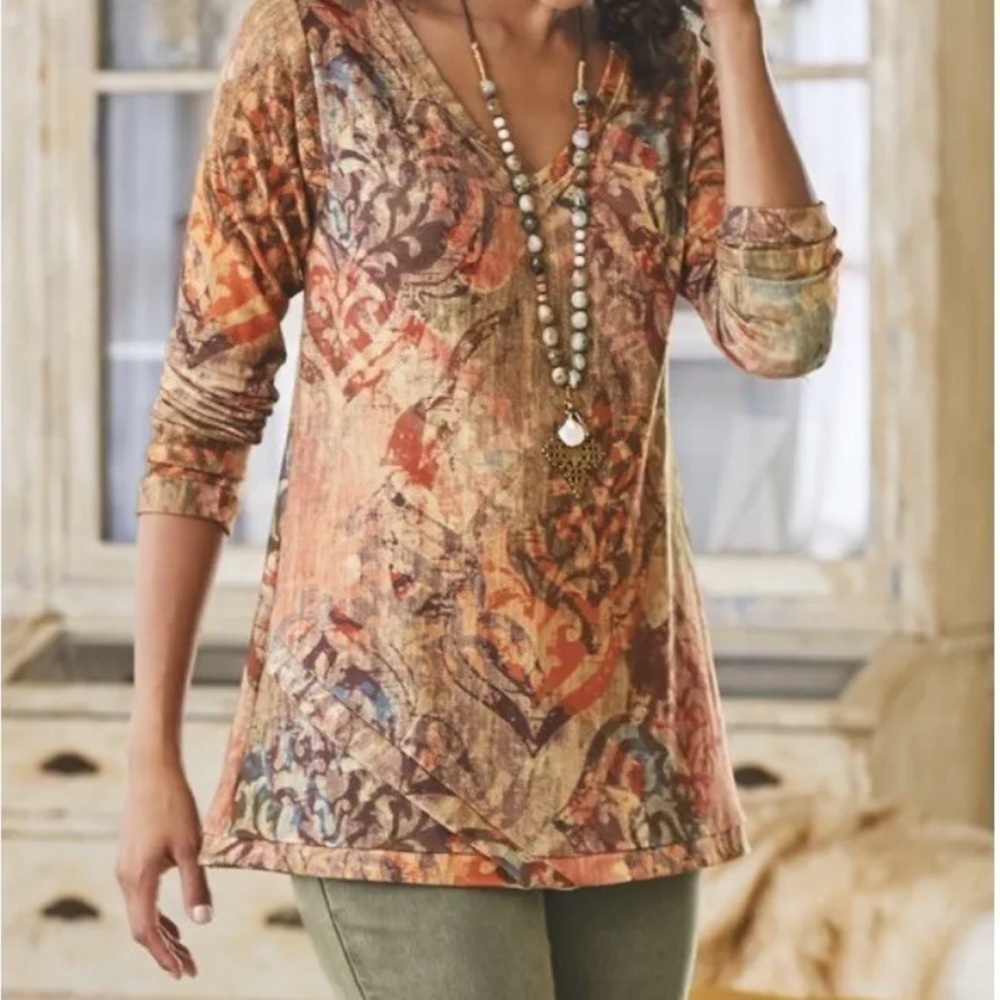 Soft Surroundings Artesia Printed Tunic Sweater Top Size PXS